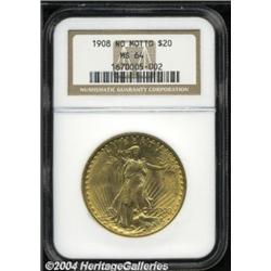 1908 $20 No Motto MS64 NGC.