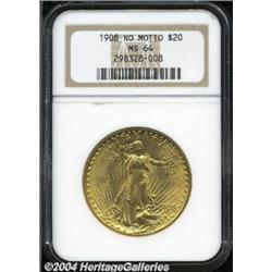1908 $20 No Motto MS64 NGC.
