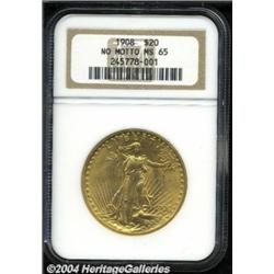 1908 $20 No Motto MS65 NGC.