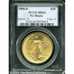 1908-D $20 No Motto MS64 PCGS.