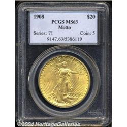 1908 $20 Motto MS63 PCGS.