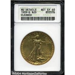 1909-D $20 --Cleaned--ANACS. AU Details, Net XF40.
