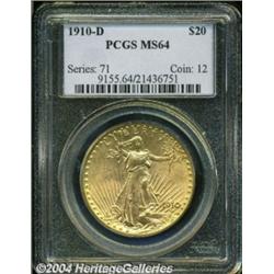1910-D $20 MS64 PCGS.