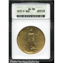 1915-S $20 AU58 ANACS.