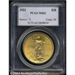 1922 $20 MS62 PCGS.
