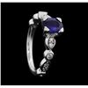 Image 4 : 14KT White Gold 0.75ct Blue Sapphire and Diamond Ring