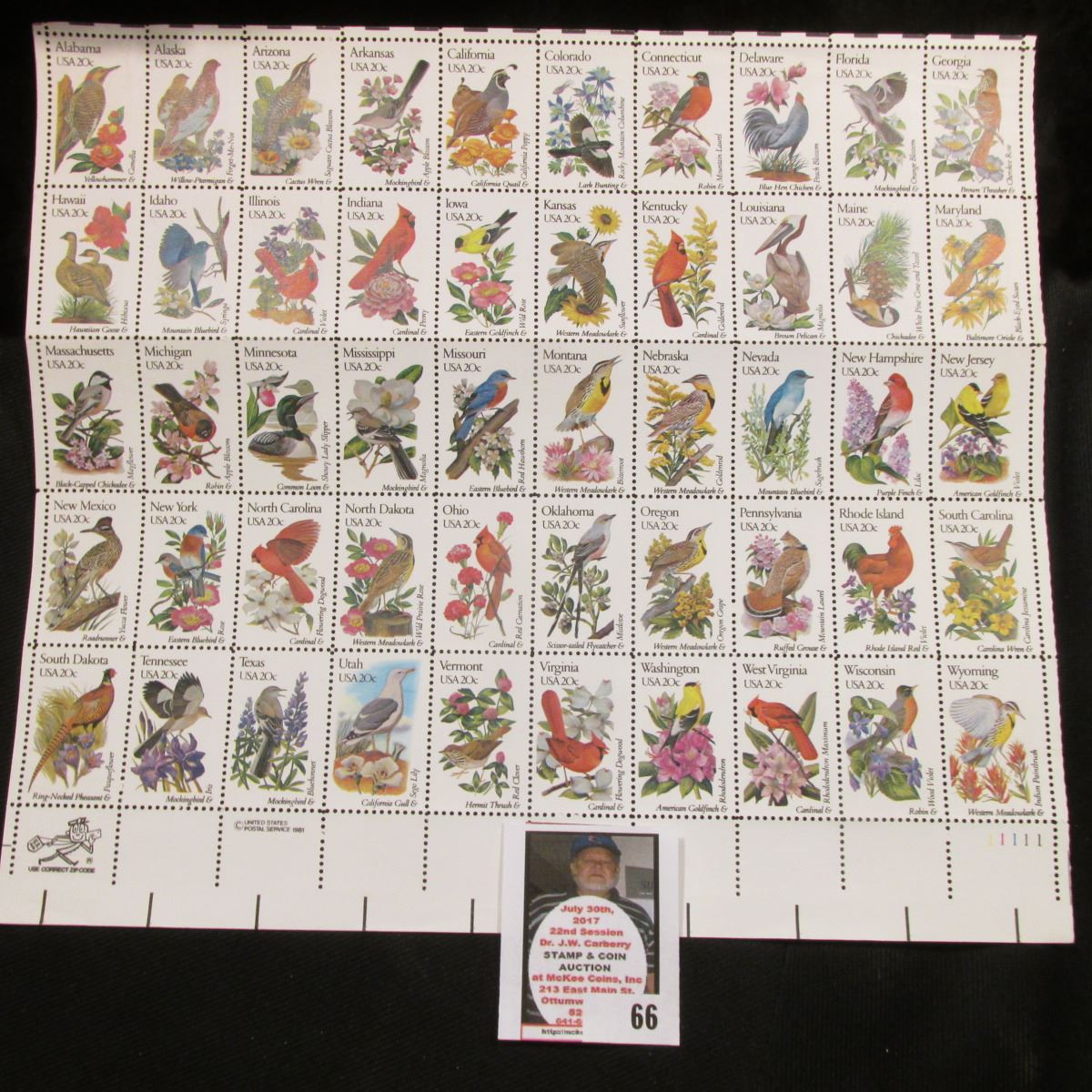 "1982 Fifty State Birds and Flowers Mint Set" Folder with mint sheet of