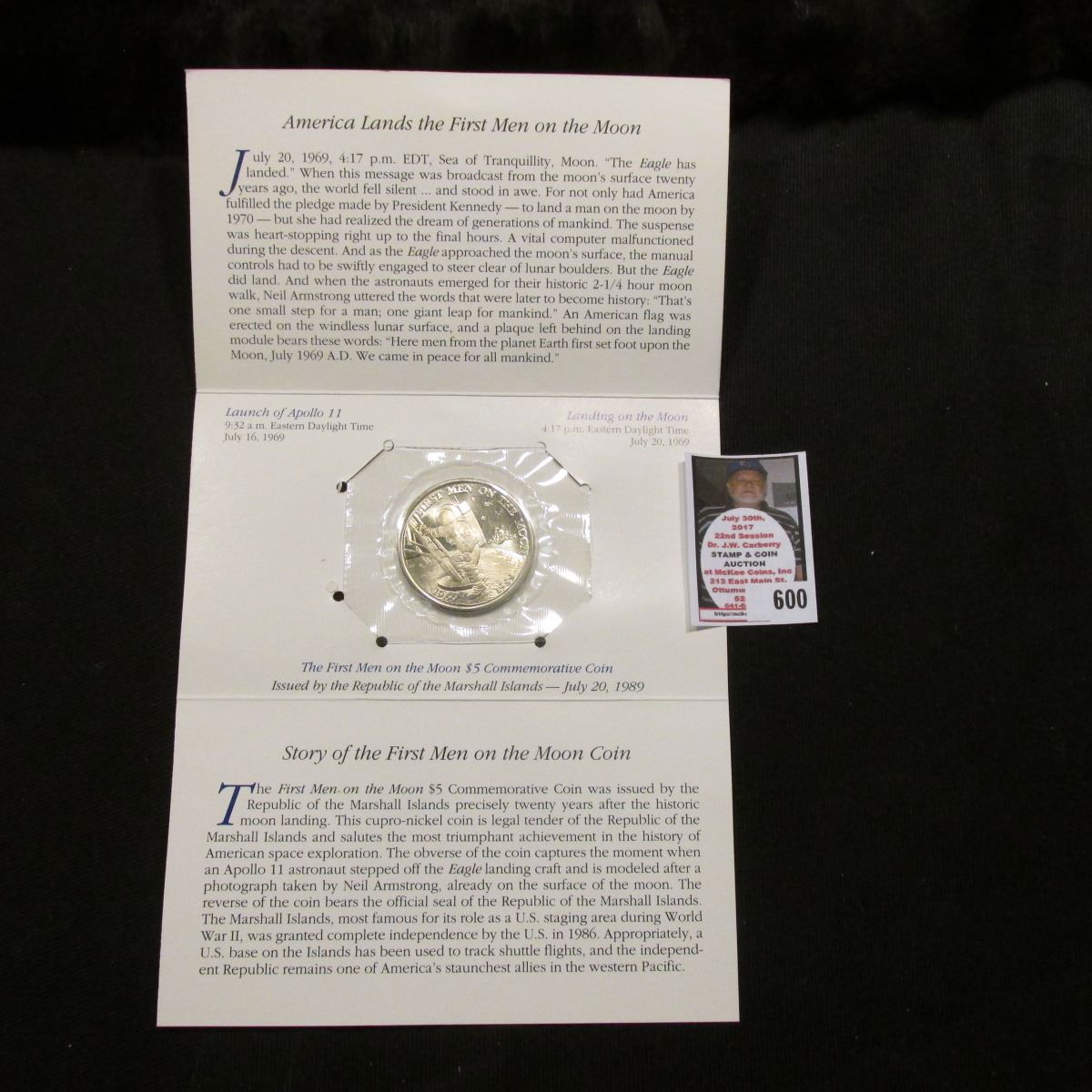 First Men On The Moon 1989 $5 Republic of The Marshall Islands 20 Year Commem