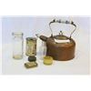 Image 1 : COPPER KETTLER + COLLECTIBLE TINS, GLASSWARE