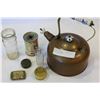 Image 2 : COPPER KETTLER + COLLECTIBLE TINS, GLASSWARE