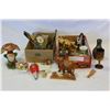 Image 1 : TWO BOXES OF COLLECTIBLES AND WOOD FIGURES