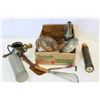 Image 1 : TRAY OF ANTIQUE KITCHEN ITEMS ROLLING PIN AND HOT WATER BOTTLE ETC