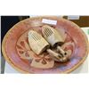 Image 1 : LARGE POTTERY CENTRE BOWL AND VINTAGE SHOE STRECTURES