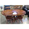 Image 1 : VILAS MAPLE PEDESTLE DINING TABLE WITH 2 LEAFS AND FOUR SPINDLE BACK CHAIRS