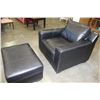 Image 1 : BLACK LEATHER ASHLEY ARMCHAIR + OTTOMAN