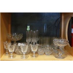 SHELF LOT CRYSTAL STEMWARE CREAM + SUGAR ETC.