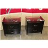 Image 1 : PAIR OF BRAND NEW MODERN GLASS TOP ESPRESSO FINISH NIGHTSTANDS, SOLID WOOD CONSTRUCTION, BALL BEARIN