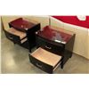 Image 2 : PAIR OF BRAND NEW MODERN GLASS TOP ESPRESSO FINISH NIGHTSTANDS, SOLID WOOD CONSTRUCTION, BALL BEARIN