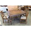 Image 1 : VINTAGE DINING TABLE WITH JACK KNIFE LEAF AND FOUR CHAIRS