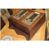 Image 2 : ANTIQUE LEADED GLASS WALL CABINET WITH KEY