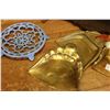 Image 2 : THREE ANTIQUE BRASS CRUMB TRAYS AND ANTIQUE TRIVET