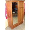 Image 2 : OAK 2 DOOR WARDROBE WITH BEVELLED MIRROR AND KEY