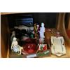 Image 1 : TRAY OF COLLECTIBLE FIGURES CHINA AND GLASSWARE AND HITACHI PORTABLE RADIO