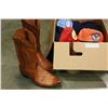 Image 2 : BOX OF ASSORTED AS NEW BALL CAPS AND LEATHER COWBOY BOOTS