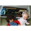 Image 2 : TOTE OF SHOES AND DOLLS AND BOX OF LINENS