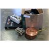 Image 1 : LOT OF COPPER AND SILVER TRAYS AND PIECES AND PAINTS AND JEWELLRY CASES