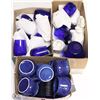 Image 1 : 3 BOXES OF ASSORTED BLUE POTTERY AND GLASS DISHES