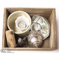 WOOD BOX WIT MEDALTA 1 GALLON CROCK , JAPANESE