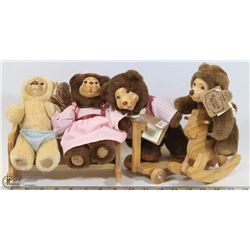 LOT OF 4 RAIKES BEARS WITH WOOD FACES/FEET AND