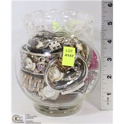 GLASS IVY BOWL FULL OF WOMENS WATCHES