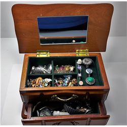 #17 - WOODEN JEWELRY BOX & CONTENTS