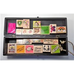 #2 - WOODEN WINE BOX FILLED WITH STAMPS