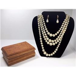 #16 - 4 STRAND  NATURAL PEARLS & DROP EARRINGS