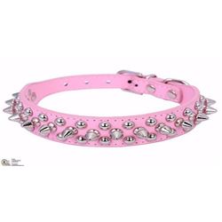 NEW SPIKED PINK DOG COLLAR SIZE MEDIUM