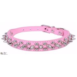 NEW SPIKED PINK DOG COLLAR SIZE LARGE