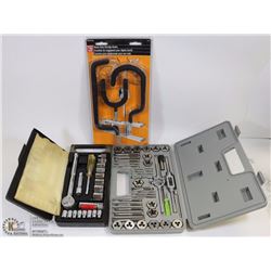 LOT OF TOOLS INCL TAP AND DIE SET, SOCKET SET AND
