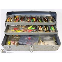 VINTAGE MR. BUDDY GREY TACKLE BOX WITH CONTENTS