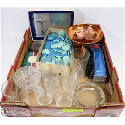 FLAT OF ESTATE GLASSWARE AND OTHER ASSORTED ITEMS