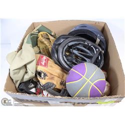 LARGE BOX OF SPORTING GOODS INCL.