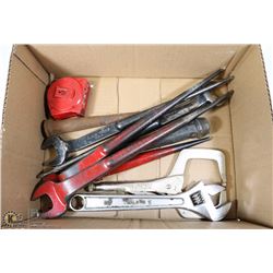 BOX W/METAL WORK/IRON WORKER TOOLS -