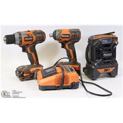 RIDGID 18V DRILL AND IMPACT WITH AM/FM WORK RADIO
