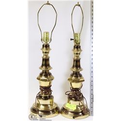 PAIR OF BRASS LAMPS NO SHADES