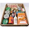 Image 1 : LOT OF VINTAGE CANS, BOTTLES + LICENSE PLATE