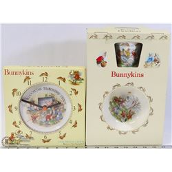 NEW ROYAL DOULTON BUNNYKINS CLOCK + 3 PIECE SET