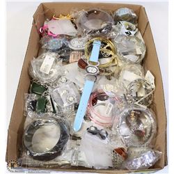 FLAT OF COSTUME JEWELRY & WATCHES