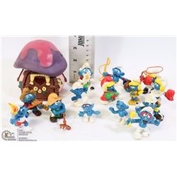 LOT OF 14 COLLECTABLE 1980'S SMURF FIGURINES AND